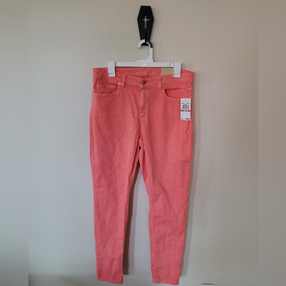 Michael Kors Women's Size 12 Grapefruit colored Izzy Skinny Mid Rise Jeans